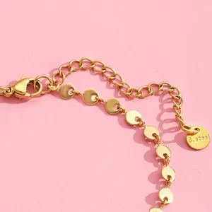 Bohemian stainless steel tassel chain bracelet with gold plating and lobster clasp