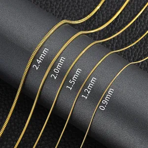 Gold 18K plated stainless steel snake chain necklaces in five different thickness sizes