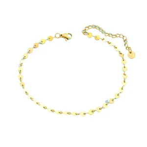 Bracelet de cheville en acier inoxydable doré avec sequins géométriques et fermoir mousqueton