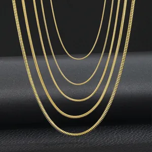 Various thicknesses of 18K gold plated stainless steel snake chains for women