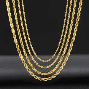 Polished gold stainless steel rope chains in four different widths for men and women