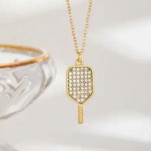 Collar con Colgante de Paleta de Pickleball de Acero Inoxidable Hip Hop para Mujer Joyería Deportiva Chapada en Oro y Plata