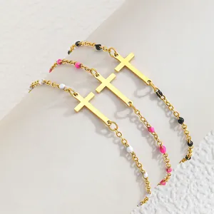 Edelstahl Kreuz Perlen Armband Für Damen Vergoldet Dopamin Perlen Verstellbares Fußkettchen Mode Schmuck Geschenk
