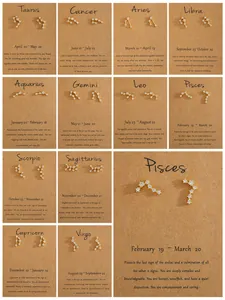 Dettaglio del set di 12 orecchini zodiaco placcati oro con pietre di zircone lucide