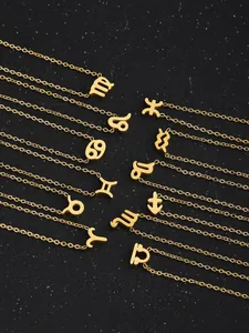 Détail de douze colliers des signes du zodiaque sur fond noir décoré d'étoiles