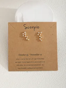 Dettaglio degli orecchini dello zodiaco Scorpione con zirconi su carta kraft