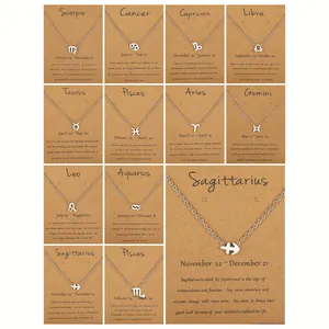 Collier Pendentif Douze Signes du Zodiaque Minimaliste en Acier Inoxydable Alliage pour Femmes Hommes Or Argent Plaqué