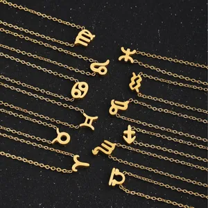 Colliers 12 signes du zodiaque dorés avec pendentifs astrologiques sur fond noir