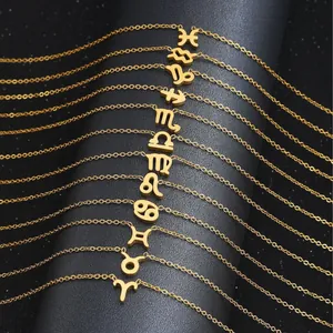 Colliers dorés avec 12 pendentifs du zodiaque sur support en cuir noir et fond étoilé scintillant
