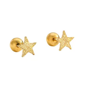 Orecchini a stella dorati con finitura glitterata e chiusura a vite con pallina