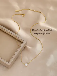 Detailed view of gold snake chain with S-STEEL tag and white zircon pendant specifications