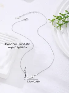Detail of silver stainless steel butterfly pendant necklace with dimensions on display