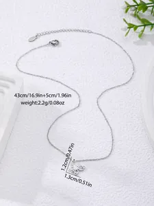 Macro shot of silver butterfly necklace with dimensions showing chain length and weight