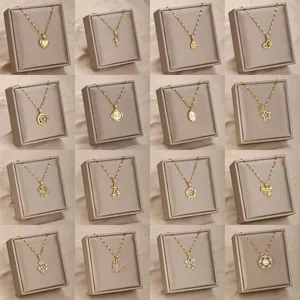 Collar de Acero Inoxidable Dorado para Mujer Moda Aleación Zirconia Corazón Mariposa Estrella Luna Mal de Ojo Colgante Joyería Regalo
