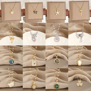 Fashion Stainless Steel Bowknot Heart Pendant Necklace For Women Gold Silver Plated Zirconia Tassel Choker Jewelry