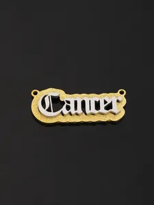 Detail of a two-tone Cancer zodiac pendant with gold frosted base and silver gothic letters