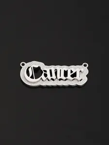Detailed view of silver stainless steel Cancer zodiac pendant with gothic font style