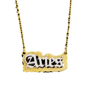 Two-tone stainless steel Aries zodiac pendant necklace with gold and silver finishes