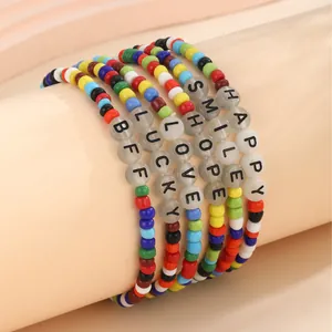 Tobillera de Letras de Cuentas de Semillas Coloridas Bohemias para Mujer Pulsera de Cuentas de Alfabeto Regalo Joyería Happy Smile Hope Love Lucky Bff
