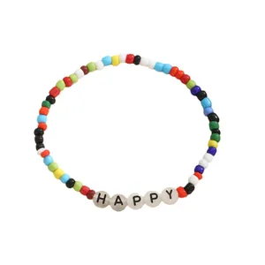Pulsera y tobillera de la amistad HAPPY con cuentas de colores para joyas de verano