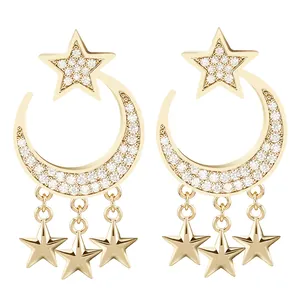 Pendientes de Zirconia de Moda para Mujer Aleación de Cobre Estrella Luna Corazón Nota Musical Esposas Joyería Regalo