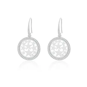 Detail of silver star earrings with hollow stars and sparkling cubic zirconia stones