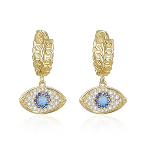 Orecchini a Cerchio in Lega di Zinco Zirconia per Donna Forma di Malocchio Cuore Ananas Gufo Gioielli Placcati Oro Argento Regalo