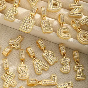 Collier Hip Hop Chaîne de Corde en Acier Inoxydable Plaqué Or Cuivre Zircone Pendentif Lettre Initiale Alphabet A-Z pour Homme Femme