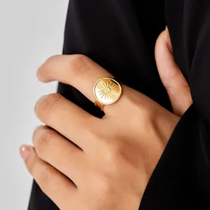 Vintage Multi-Layer Hollow Alloy Rings For Women Gold Silver Rhinestone Heart Star Moon Sun Open Adjustable Rings Jewelry