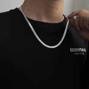Polished silver stainless steel Cuban link chain necklace for men and women