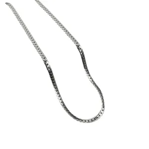 Flat silver curb chain necklace in durable stainless steel for hip hop fashion style
