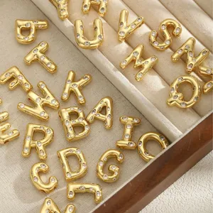 Gold plated stainless steel letter pendants with cubic zirconia for necklace DIY