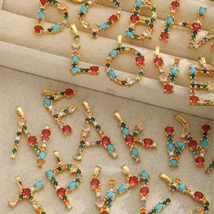 Colorful Zircon English Letter Pendant Necklace For Women Stainless Steel Gold Plated Alphabet Choker Jewelry Gift