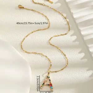 Golden stainless steel letter A pendant necklace with colorful cubic zirconia stones