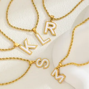 Collana con Ciondolo Lettera A-Z in Acciaio Inossidabile Placcato Oro Smalto Bianco Girocollo a Corda Minimalista Gioielli