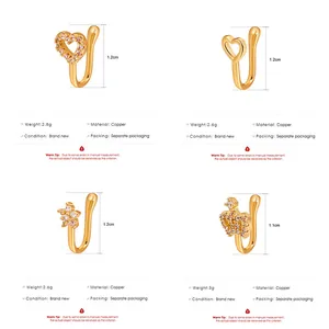 Detail specifications of gold copper nose clips with heart and flower zircon designs