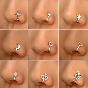 Creative Zirconia Flower Heart Star Moon Non-Piercing Nose Clip For Men Women Copper U-Shaped Faux Nose Ring Body Jewelry