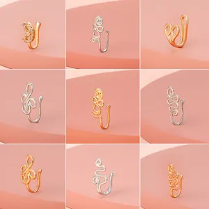 Nine-grid display of various gold and silver non-pierced zircon nose cuffs and clips