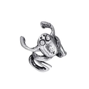 Vintage punk silver frog ear cuff with antique finish and detailed 3D animal texture