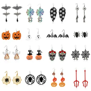 Assorted Halloween earrings set with spider web, pumpkin and ghost designs for women