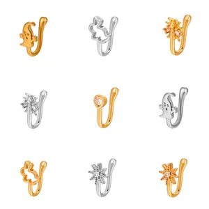9pcs set of African vintage U-shaped non-piercing nose clips with zircon in gold and silver