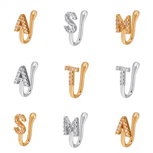 U-shaped non-pierced copper nose clips with cubic zirconia letters in gold and silver