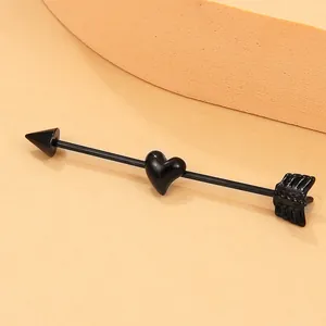 Punk black stainless steel industrial piercing with heart and arrow shape design