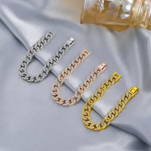 Bracciali a catena cubana ghiacciati in argento, oro e oro rosa con strass scintillanti