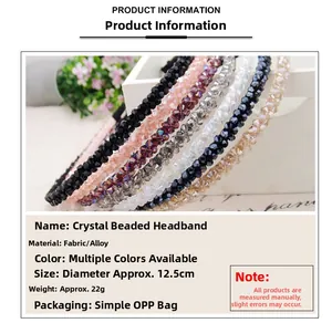 Detail of beaded headbands showing diverse crystal colors and 12.5cm diameter size