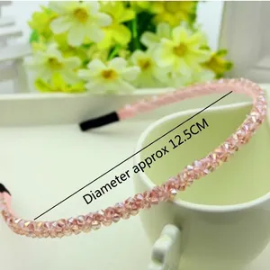 Pink crystal beaded headband with 12.5cm diameter for elegant women hair styling