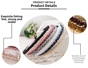 Detailed macro showing double-row crystal beads and intricate fish line weaving craft