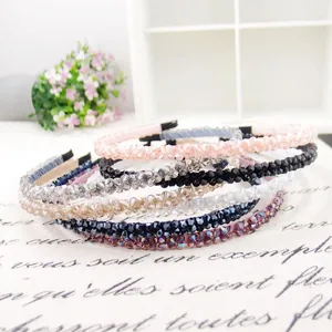 Sparkling crystal beaded headbands for women featuring multi-row woven glass beads