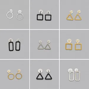 Minimalist Hollow Geometric Alloy Stud Earrings For Women Simple Triangle Square Circle Rectangle Shape Fashion Daily Jewelry