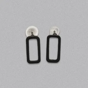 Minimalist matte black geometric rectangular earrings with modern hollow open frame design
